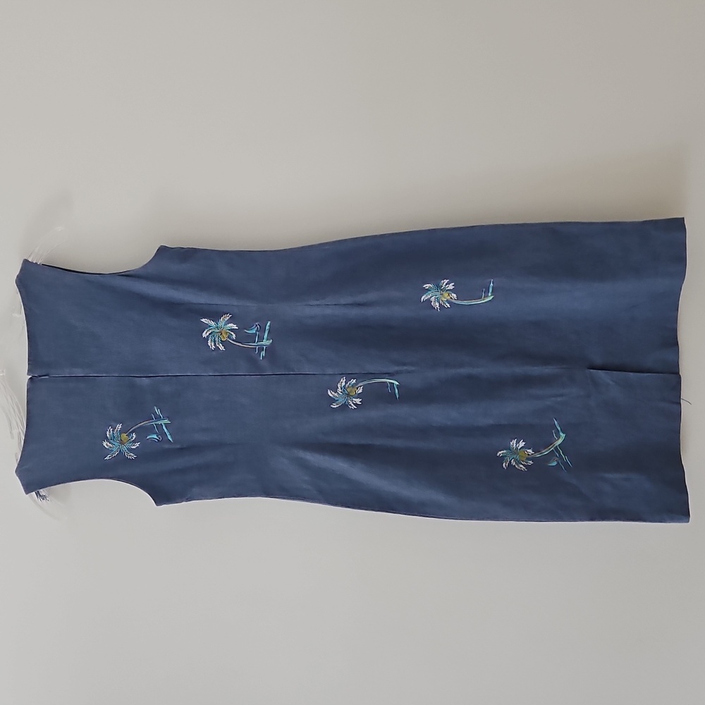 Kenji Sleeveless Chambray Midi Dress With Embroidered Palm Trees Size 6 - Picture 5 of 15